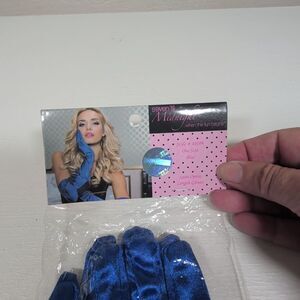 Seven 'til Midnight Blue Satin Opera Length Gloves | One Size Style 40109
